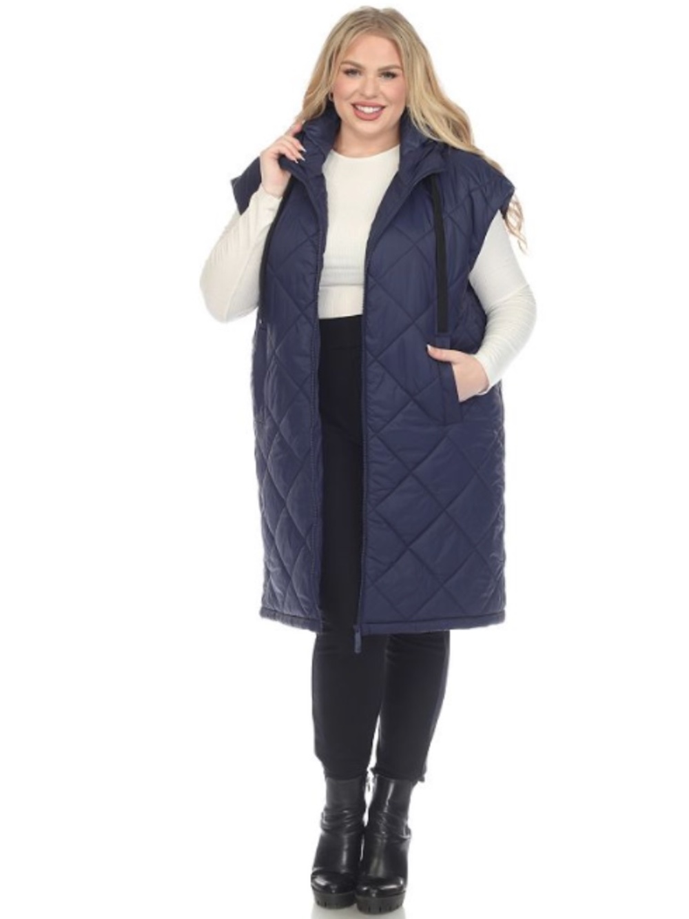 White Mark Plus Size 1X Diamond Quilted Hooded Puffer Vest NWT
